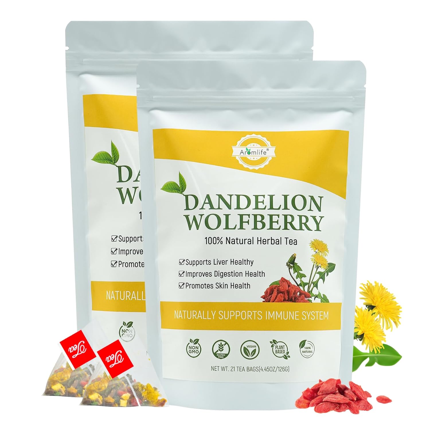Té de hierbas con diente de león y wolfberry, 42 saquitos