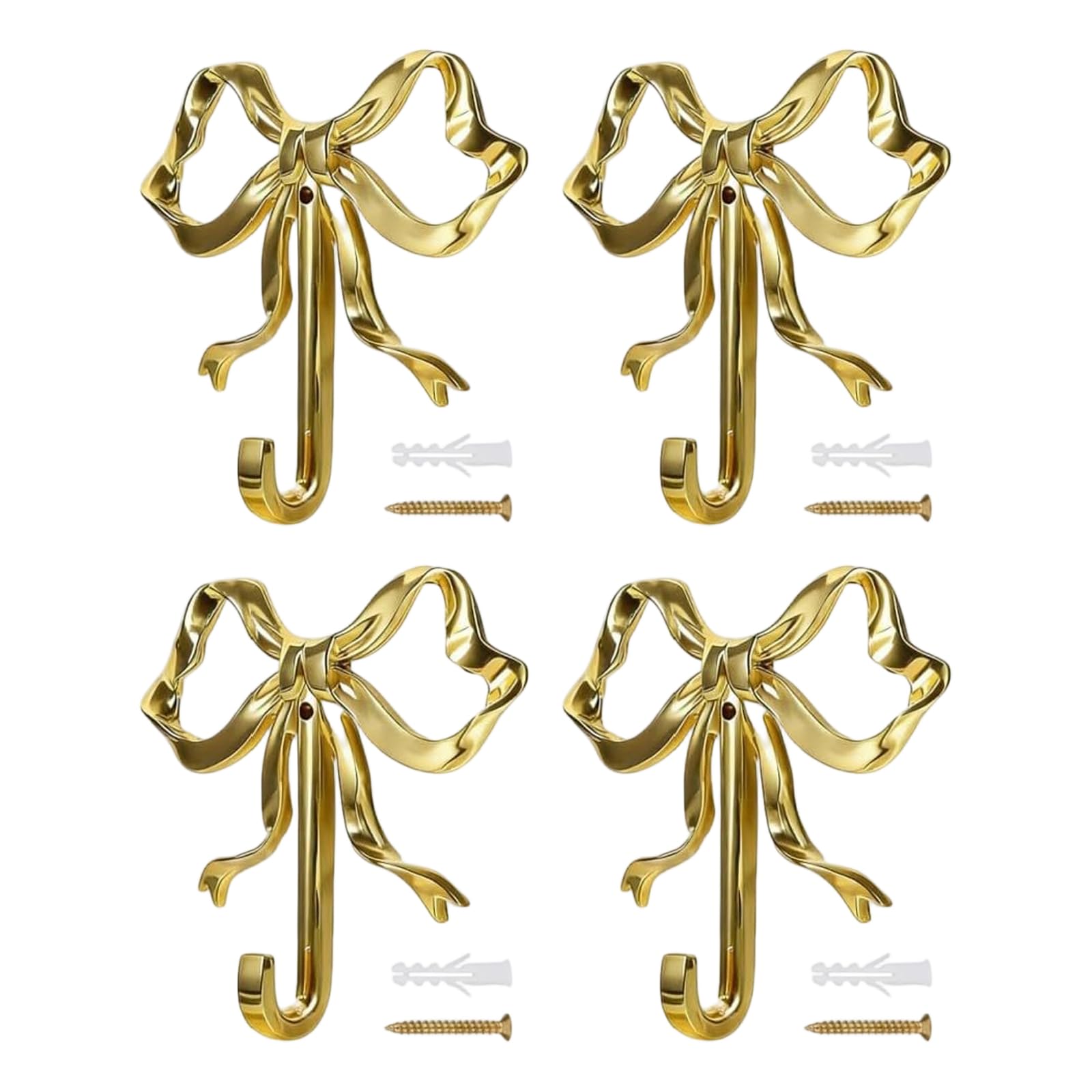 NRGQAXM 4pcs Bow Hooks, Gold Bow Wall Hooks Bows Hanger Gold Hook Decorative Bows Shaped Coat Hook Vintage Bowknot Hanger Decorative Coat Holder for Hat Bag Towel Home Wall Decor