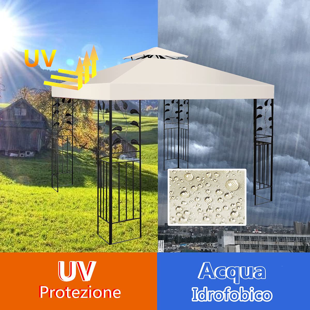 COSTWAY Tetto di Ricambio per Gazebo da Giardino Copertura di Ricambio Gazebo 3 x 3 m (Beige)