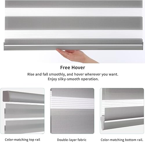 Miniatura 4 de MYshade Persianas sin cordones de cebra con función de parada libre, doble capa de filtrado de luz y privacidad para día y noche, persianas de