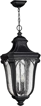 Hinkley Trafalgar Traditional Three Light Large Outdoor Hanging Lantern, Museum Black