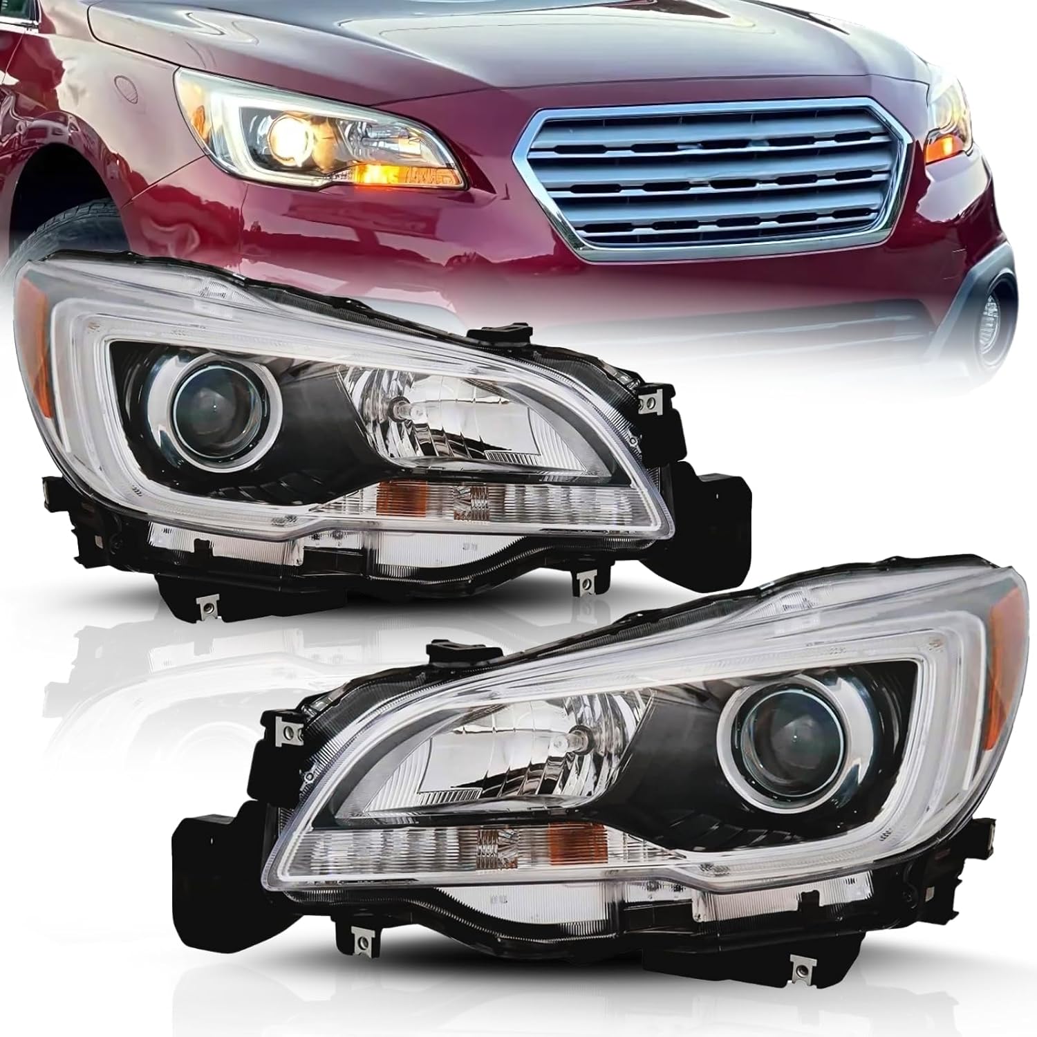 HALOGEN Headlight Assembly Replacement For Subaru Legacy/Outback 2015-2017, CAPA Certified Headlamps w/Bulbs, – DOES NOT FIT Models with Factory LED or Xenon Headlights – Left & Right Sides