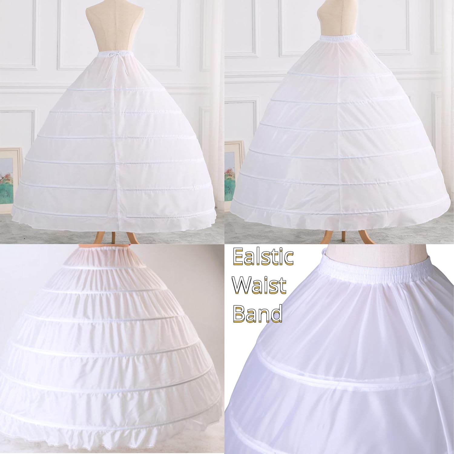 LSSAWZH Women 6 Hoop Crinoline Petticoat A-Line Underskirt, Floor Length Petticoat Slip for Ball Gown, Wedding Bridal Dress - Image 4