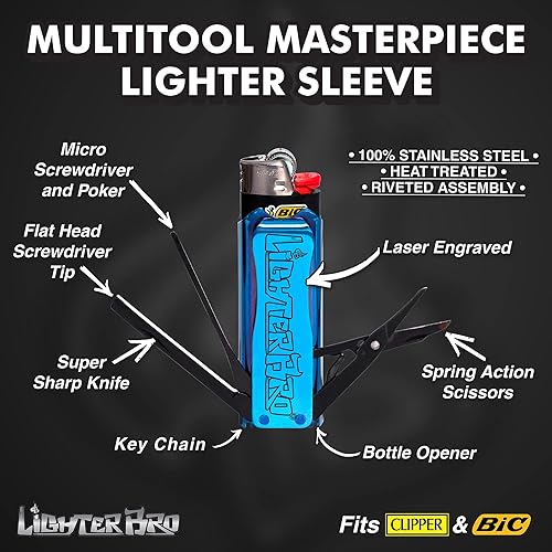 Miniatura 6 de LighterBro Funda para encendedor  Multiherramienta  Acero inoxidable 420  Se adapta fácilmente a tus encendedores favoritos  Incluye mini cuchillo,