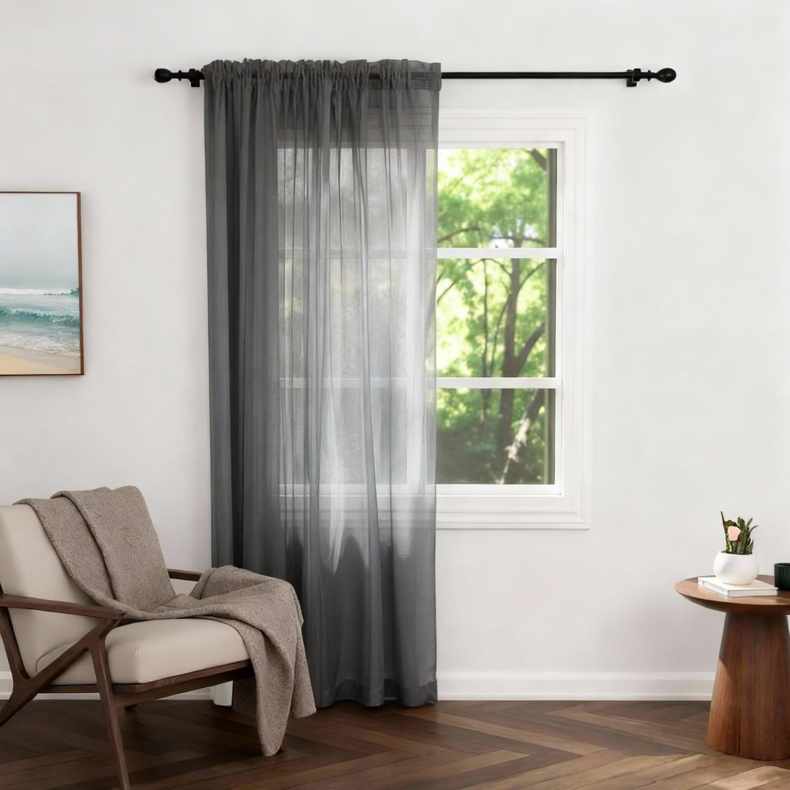 Zdada Darkgray Net Curtains For Windows 84 Drop, Slot Top Voile Curtains, Semi Transparent Sheer Curtain Net Curtain Panel For Living Room Kitcken W60xl84 Inch,1 Panel
