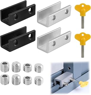 4er Set Edelstahl-Schiebefensterschlösser, verstellbar. Sicherung für Fenster & Türen, Einbruchschutz, kein Bohren. Inkl. 2 Schlüssel. Für Zuhause, Büro, Hotel. Schwarz/Silber.