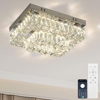 Rectangular Crystal Ceiling Light 2 Tier Flush Mount Dimmable [Energy Class E]