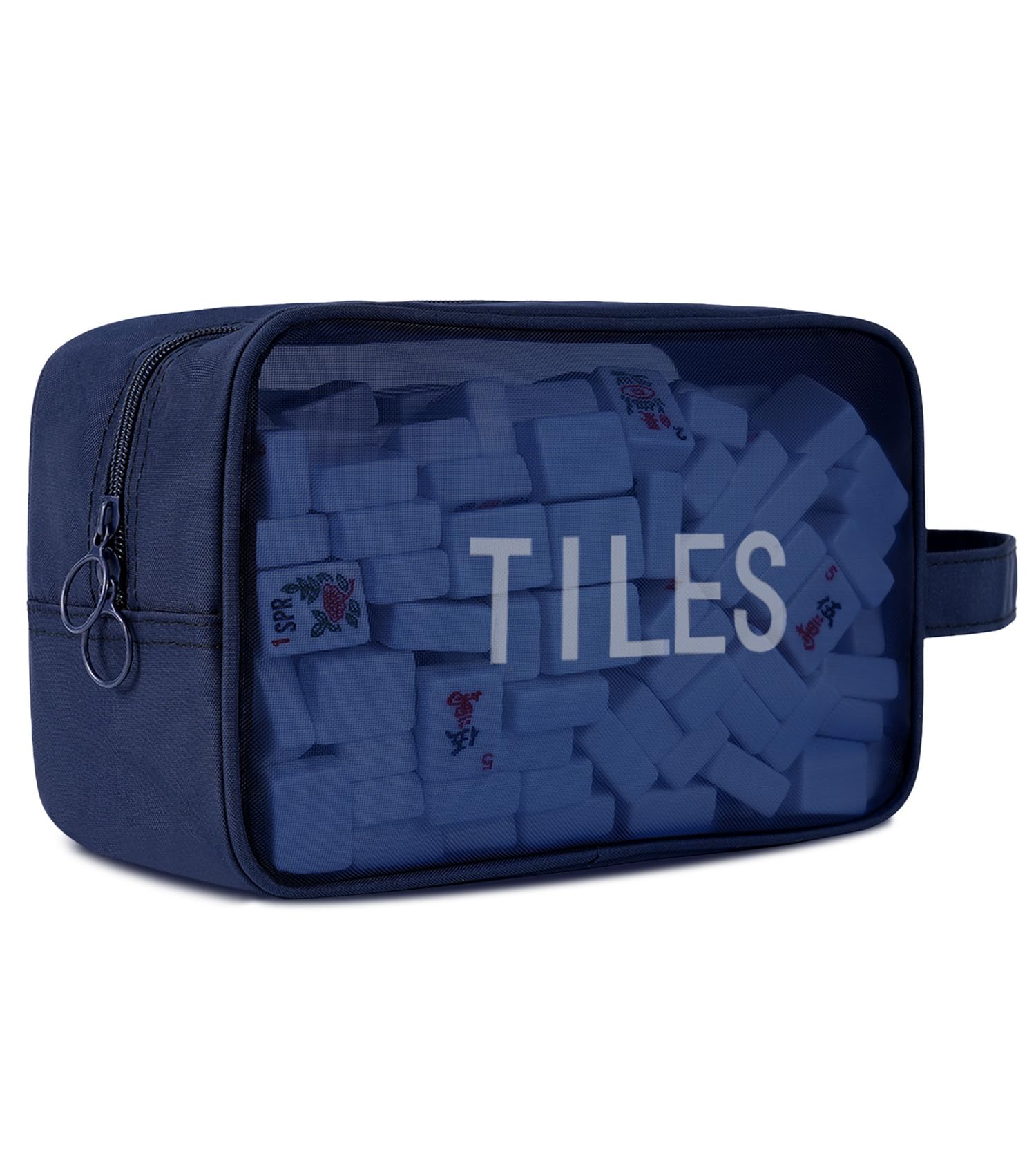 Mahjong Tile Bag with Zipper,Holds 166 Tiles (1.2"), Navy Blue