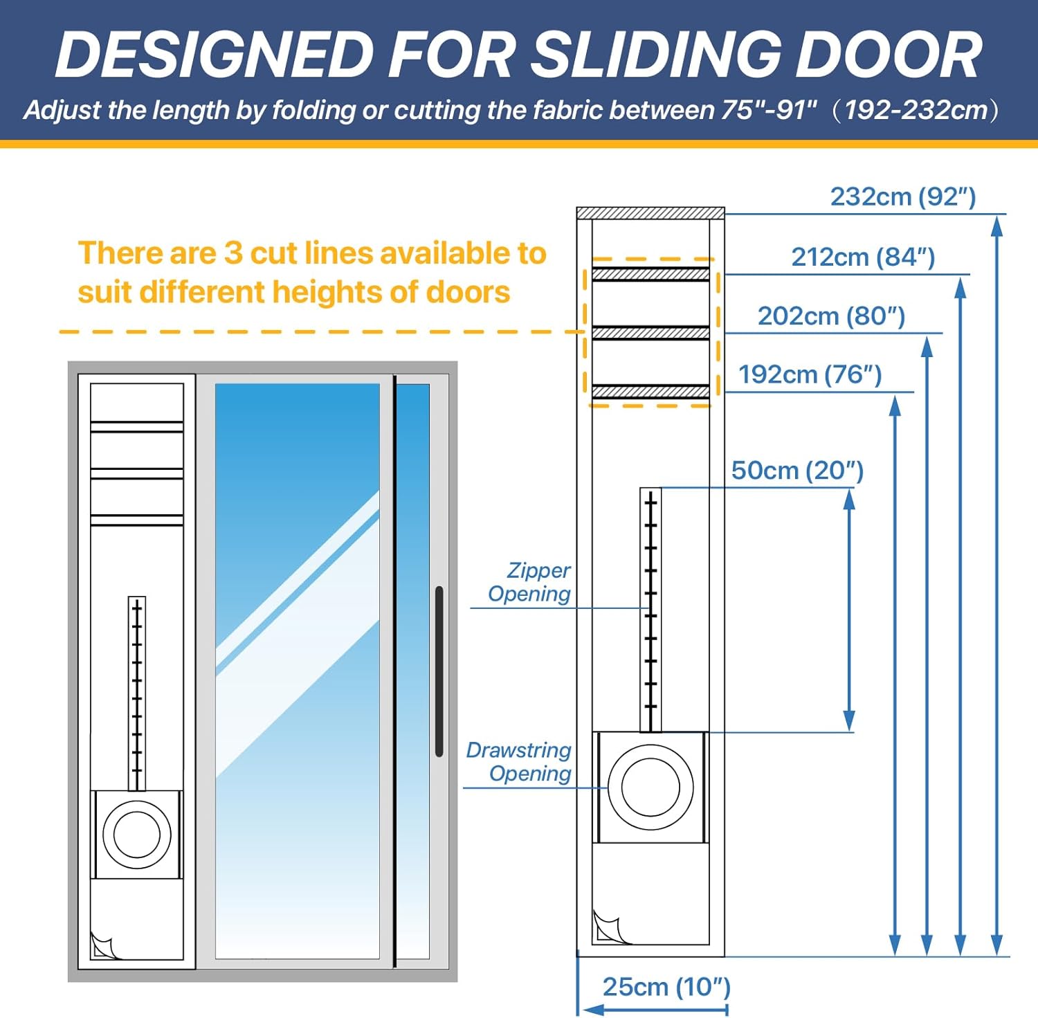 Loviga Universal Sliding Door Seal Kit for Portable Air Conditioner and Dryer, 100% Sealing Dual Hose Support AC Door Vent Kit, 10x75~91 Inch Length Adjustable for Mobile A/C