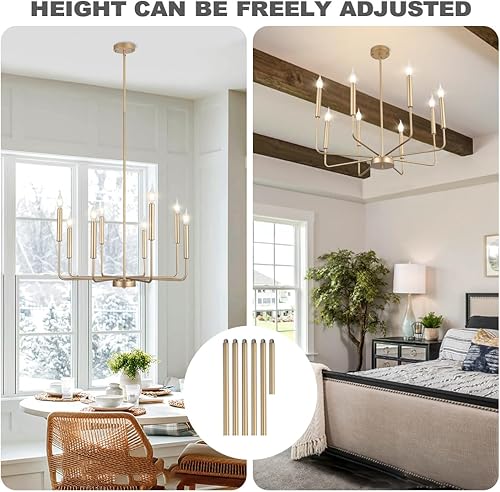 Miniatura 3 de Moderno candelabro dorado de granja, candelabro rústico de 8 luces, candelabros colgantes industriales para comedor, cocina, vestíbulo, entrada,