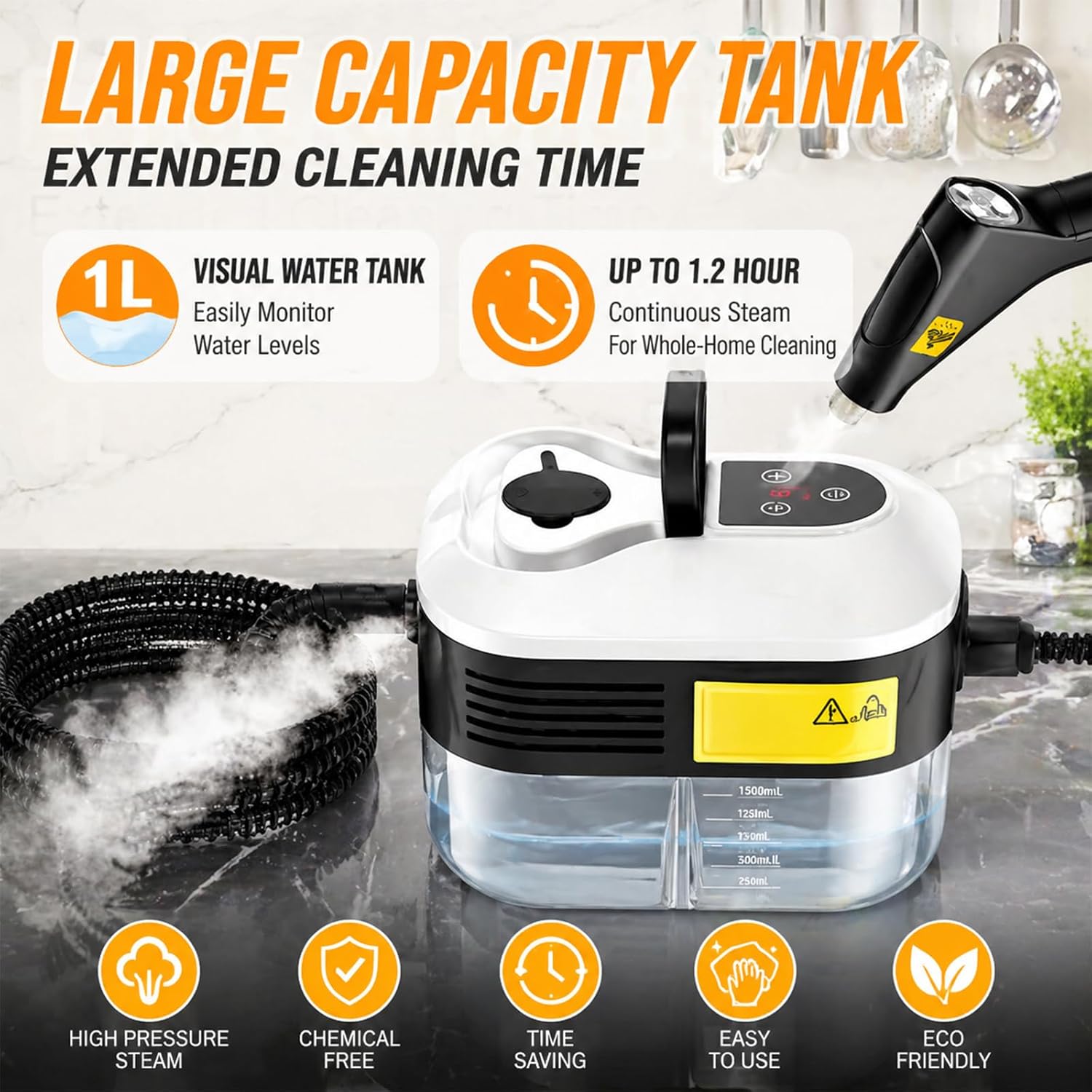 2500w Handheld High-Temperature Pressurized Steam Cleaner, Professional High-Pressure 1800ml Rapid-Heating Steam Cleaner - Deep Clean Anything with the Handheld Steam Cleaner (Black)