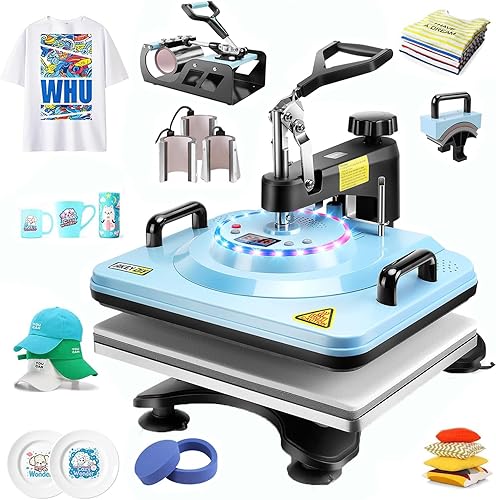 Miniatura 12 de AKEYDIY Máquina de prensa de calor mejorada 8 en 1, máquina de prensa digital multifunción para camisetas, máquina de sublimación de 12 x 15,