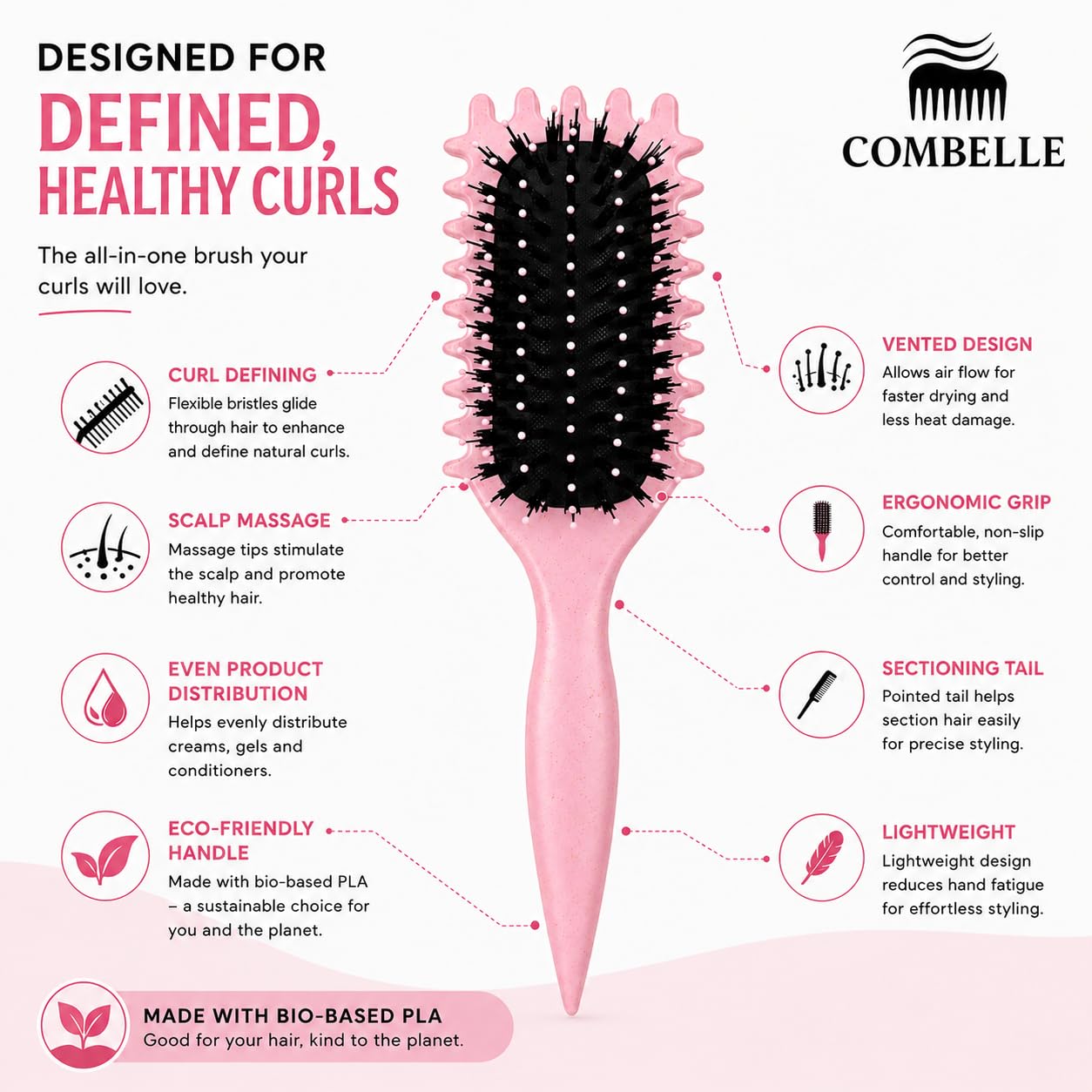Combelle 5-in-1 Curl Brush - Define Curls & Reduce Frizz -3