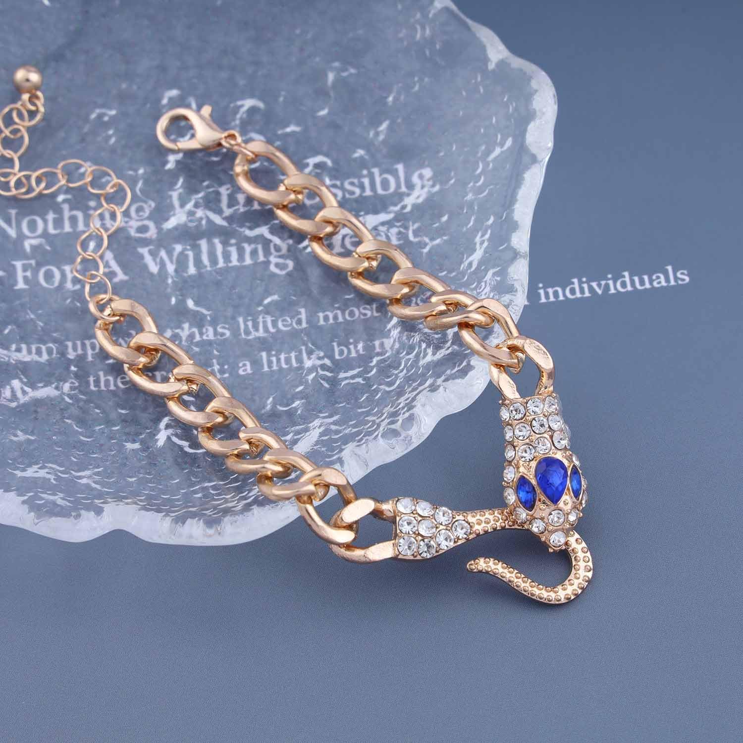 Punk Gold Cuban Link Bracelet Sparkly Crystal Rhinestone Serpent Bracelet Dainty Curb Chain Snake Bracelet Vintage Cobra Animal Cuban Bracelet Accessory Jewelry for Women - Image 5