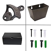 Vista 5 de Abrebotellas de hierro fundido retro montado en la pared Abridor superior de cerveza con tapa colector cubo marrón