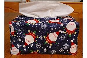 Glittering Santa Claus and Snowflakes Tissue Box Cover Rectangular Blue Fabric