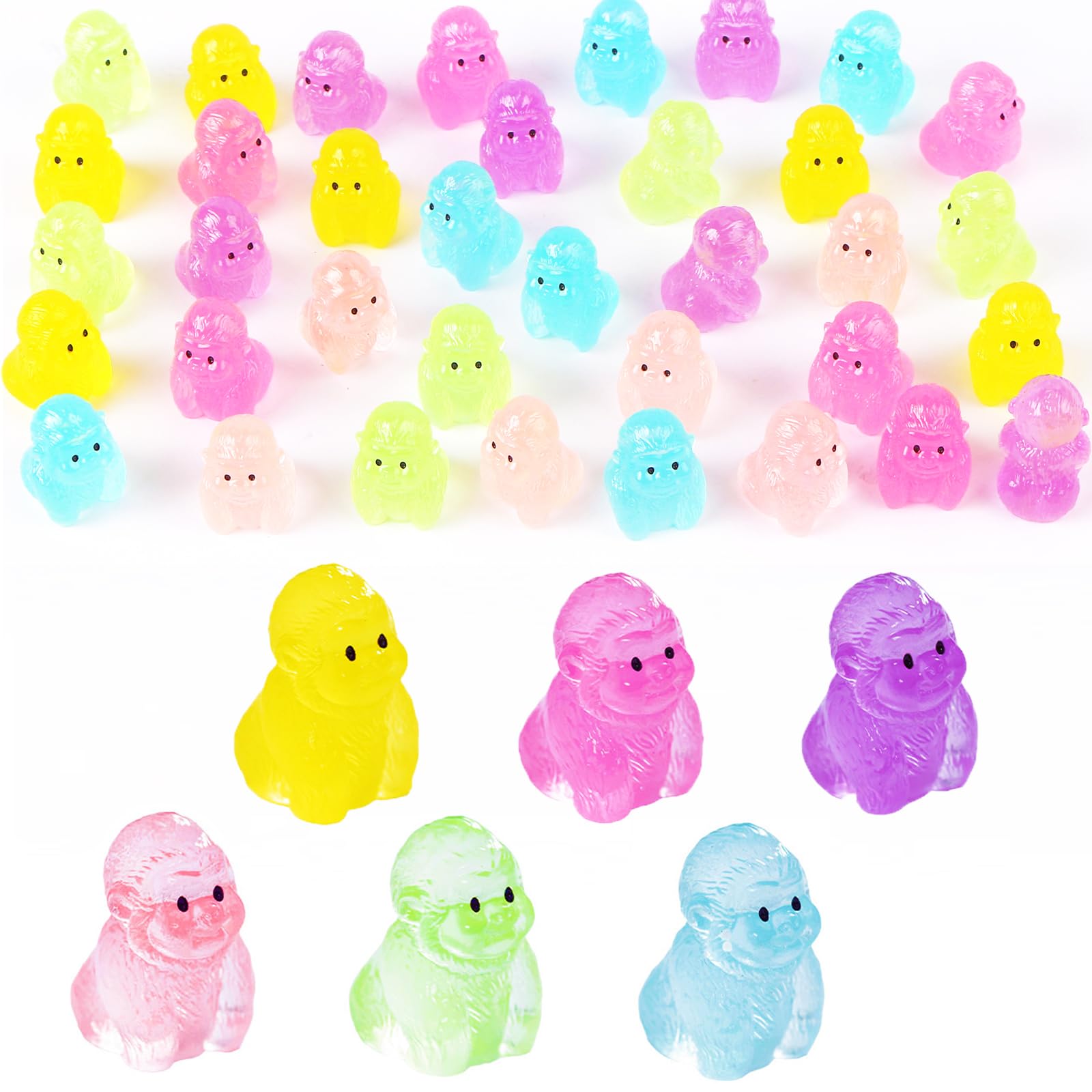 HOMICO 36 Pieces Mini Gorilla Animals Decor Luminous Mini Resin Animals for Dollhouse Micro Fairy Garden Landscape Aquarium Party Decorations