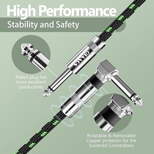 Miniatura 29 de Cable de guitarra de 6 pies para bajo eléctrico, teclado, cable AMP de ángulo recto de 1/4 pulgadas, color negro