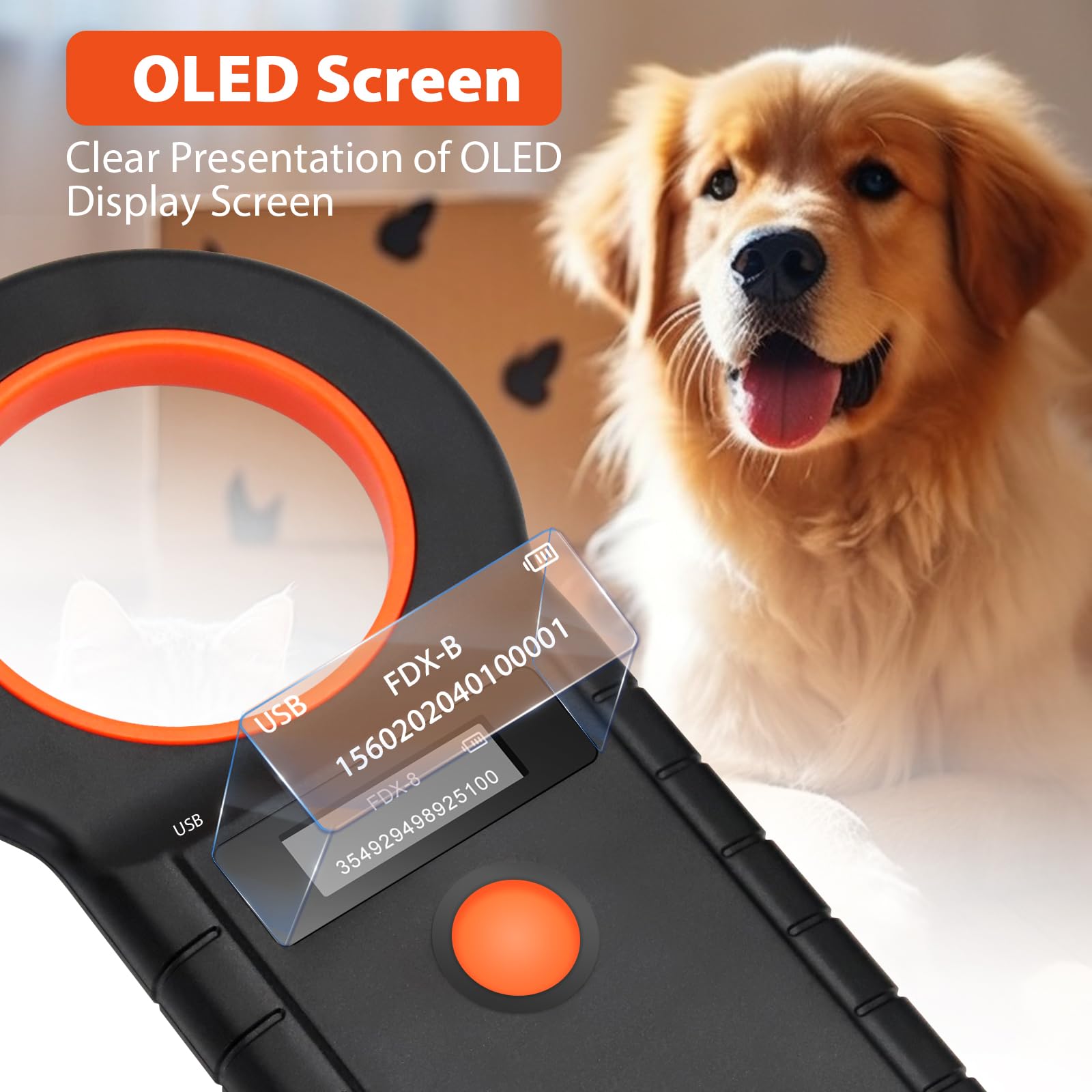 Lecteur de puces pour Animaux de puces pour Chiens/Chats, Lecteur de Micropuces RFID, 134,2 kHz, ISO11784/85/HFDX-B/EMID