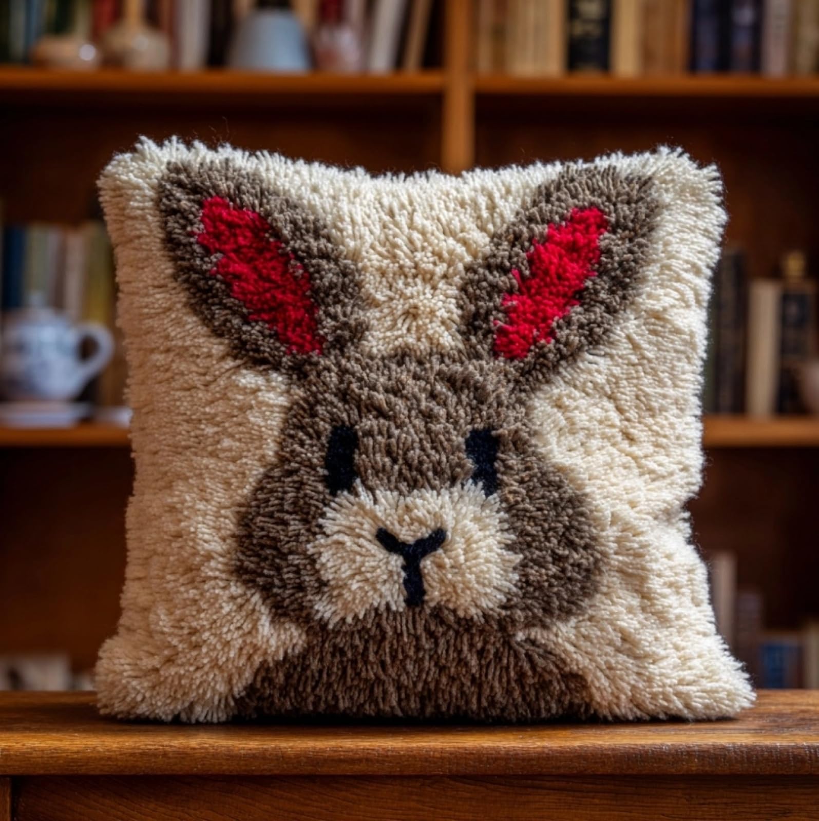 Wallustrioaw Cute Bunny Latch Hook Pillow Case Kit For Adults 17X17inch,