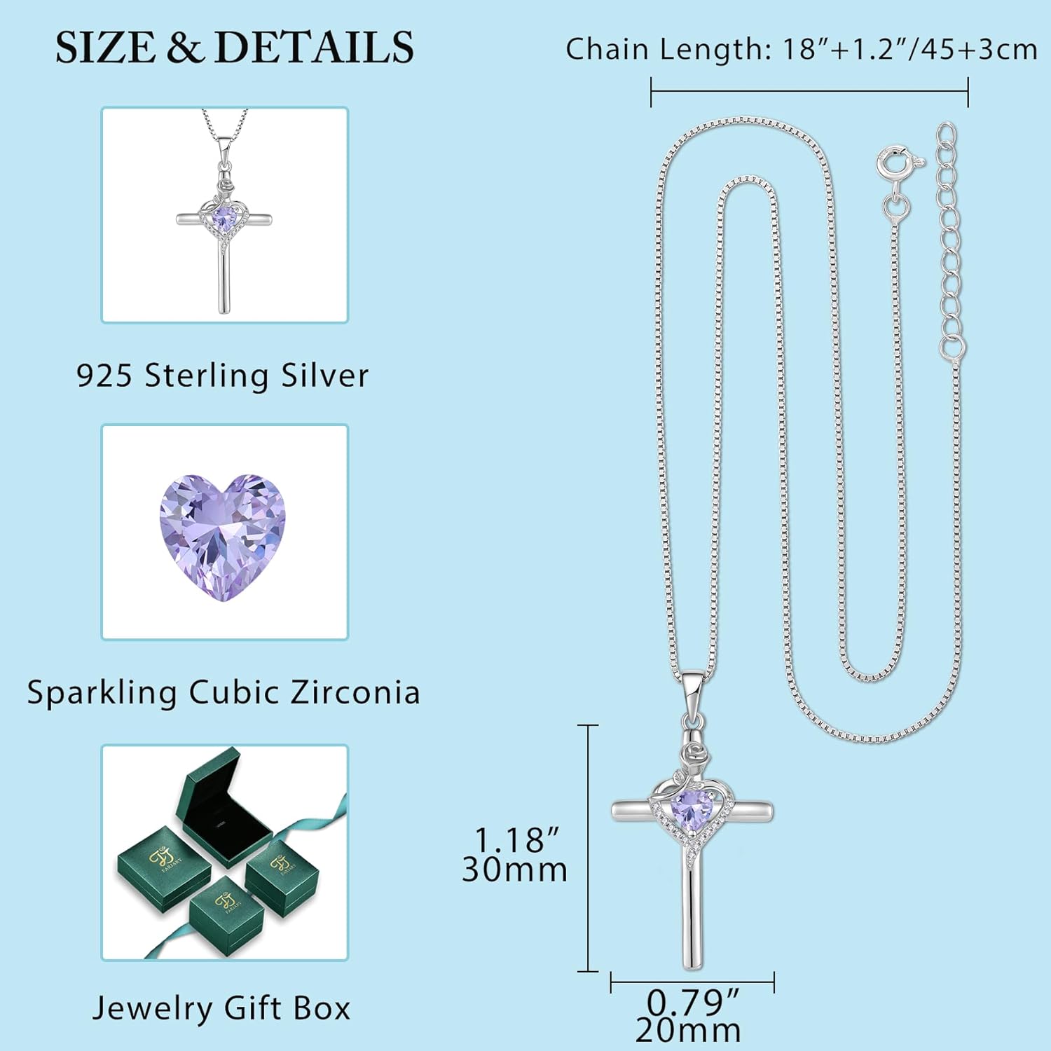 FJ Cross Necklace 925 Sterling Silver Rose Flower Pendant Religious Necklace Birthstone Jewelry for Women - Image 5
