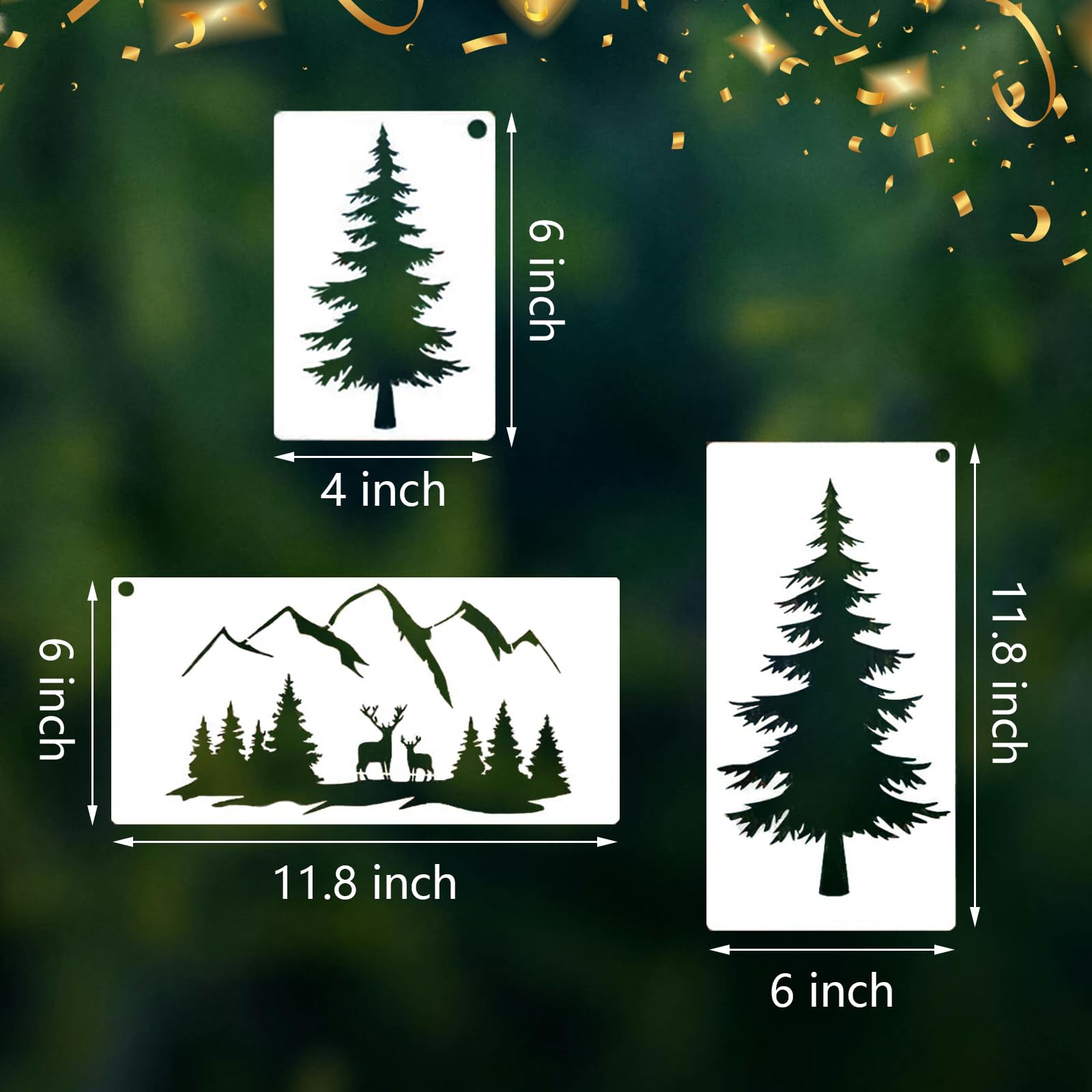 15 plantillas de pintura de montaña de bosque, plantillas reutilizables para quemar madera, ventana, pared, lona, tela, muebles y manualidades (15 bosques)