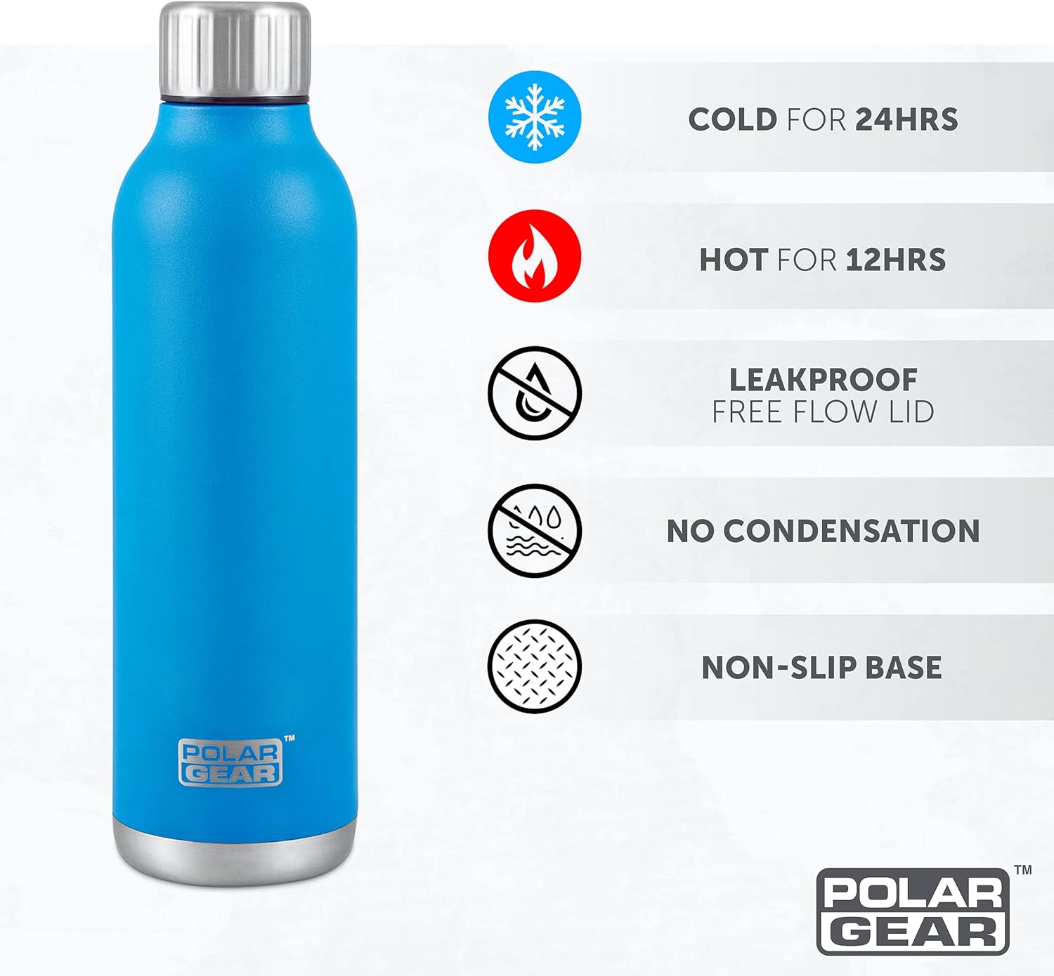Polar Gear Stainless Steel Water Bottle – Hydra Flow – Vacuum Insulated Metal Double Wall – 12 Hours Hot 24 Hours Cold – Work, Travel, Gym – 500ml - Image 3