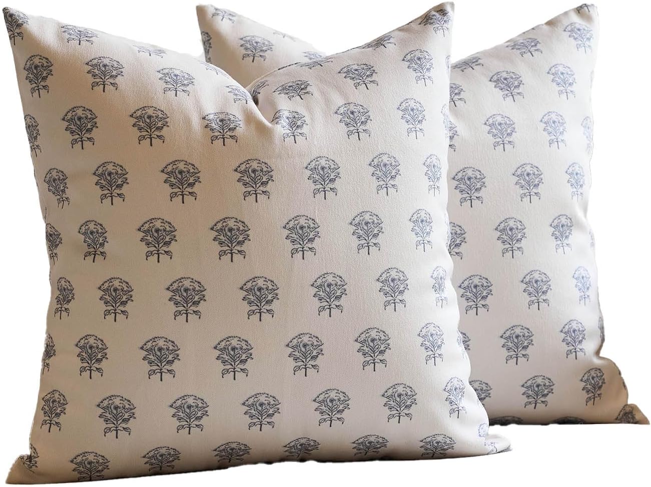 Amor Virisso Set of 2 Floral Throw Pillow Covers 18x18 Inch, Vintage Decorative Block Print Pillow Covers Neutral Accent Farmhouse Pillows Home Decor for Sofa Couch Bed, Dusty Blue - Image 8