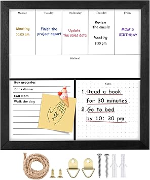 Umtiit Weekly Calendar Dry Erase Whiteboard 11.8 x 11.8 inch30 x 30 cm, Black Wood Frame, Magnetic Surface Whiteboard for Planning/Schedule/School Timetable/MemoZLBB-3030BK,US
