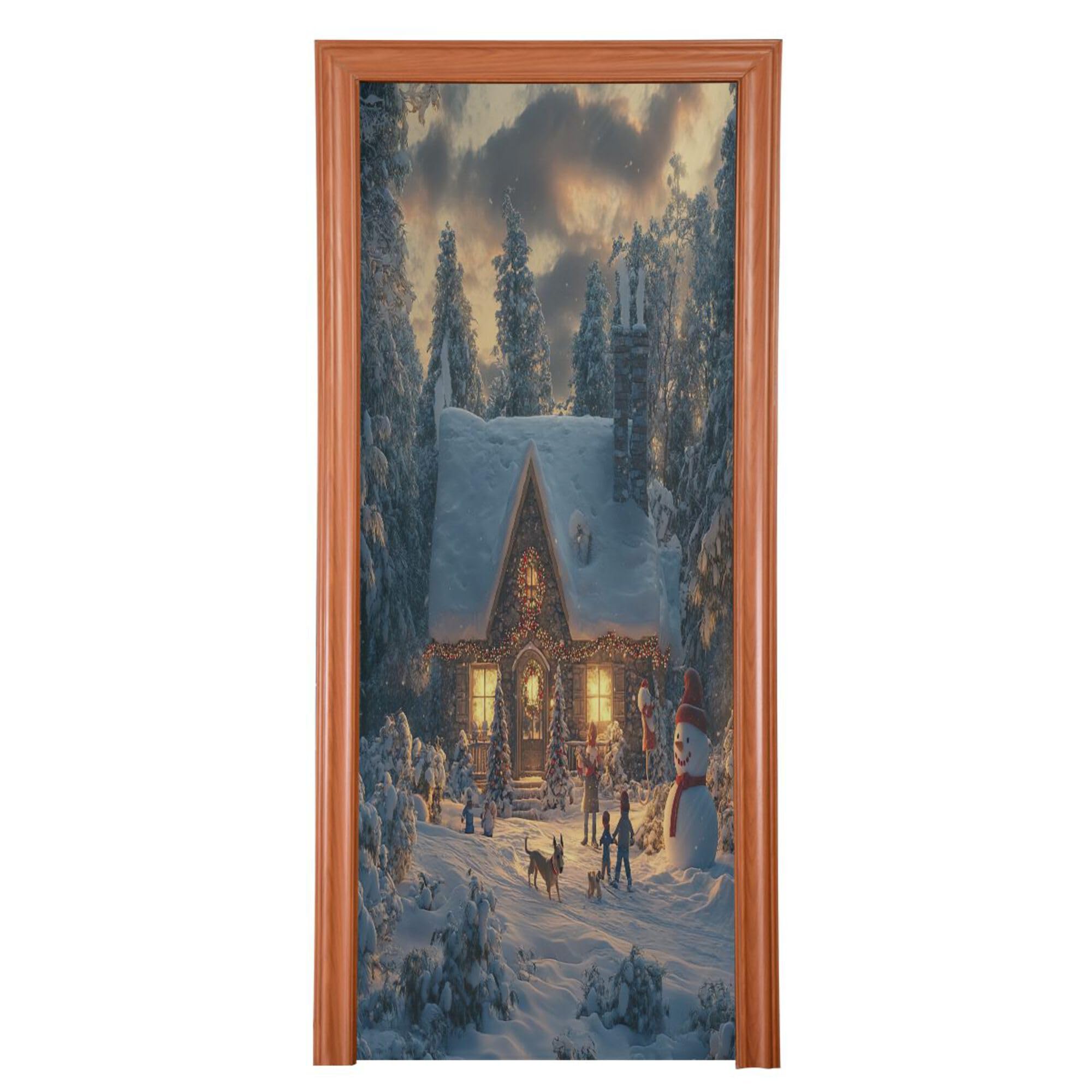 SEHANY Christmas Snowy Town Door Cover Outdoor Decor, High Stretch Fabric Christmas Front Door Cover Christmas Banner Door Cover for Front Door Festive Party Home Decor 36 * 98inch