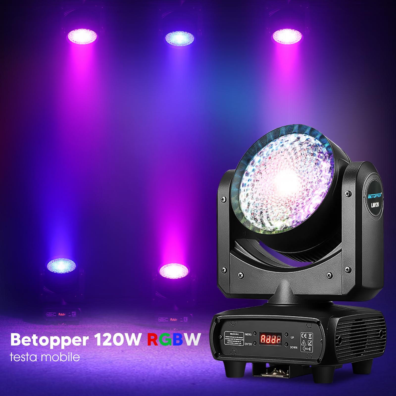 Betopper 120W Teste Mobili 4 in 1 Luci Discoteca Demon's Eye COB DMX512 Control Luci da palco Luce da palcoscenico per Matrimonio DJ Party Live Band Mostra