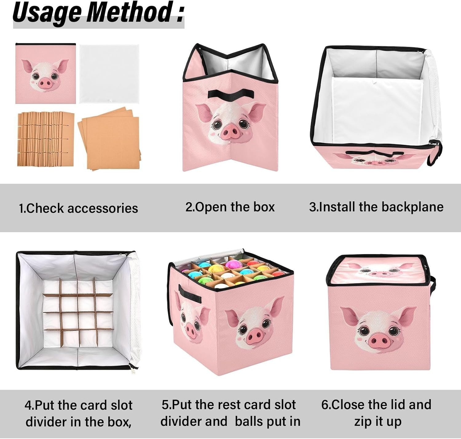 Cute Pig Face 13 Inch Christmas Ornament Storage Box with Lid - Holiday Decor Storage Containers, Stores 64 Ornaments, 3 Inch Cube Compartments