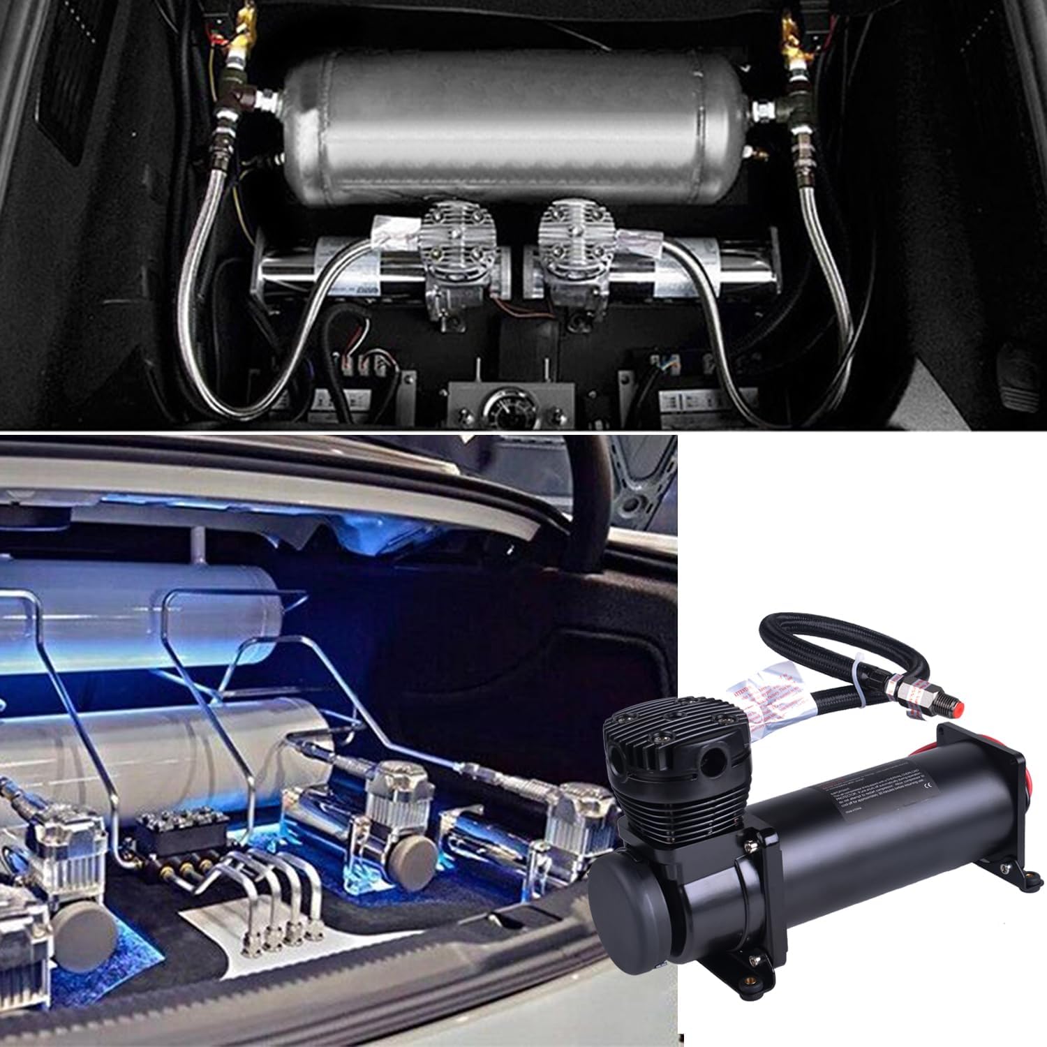 2PCS 200PSI Heavy Duty Air Train Horn/Air Ride Suspension Compressor 12V 1/4NPT Pneumatic Suspension Compressor Black for Car Horns