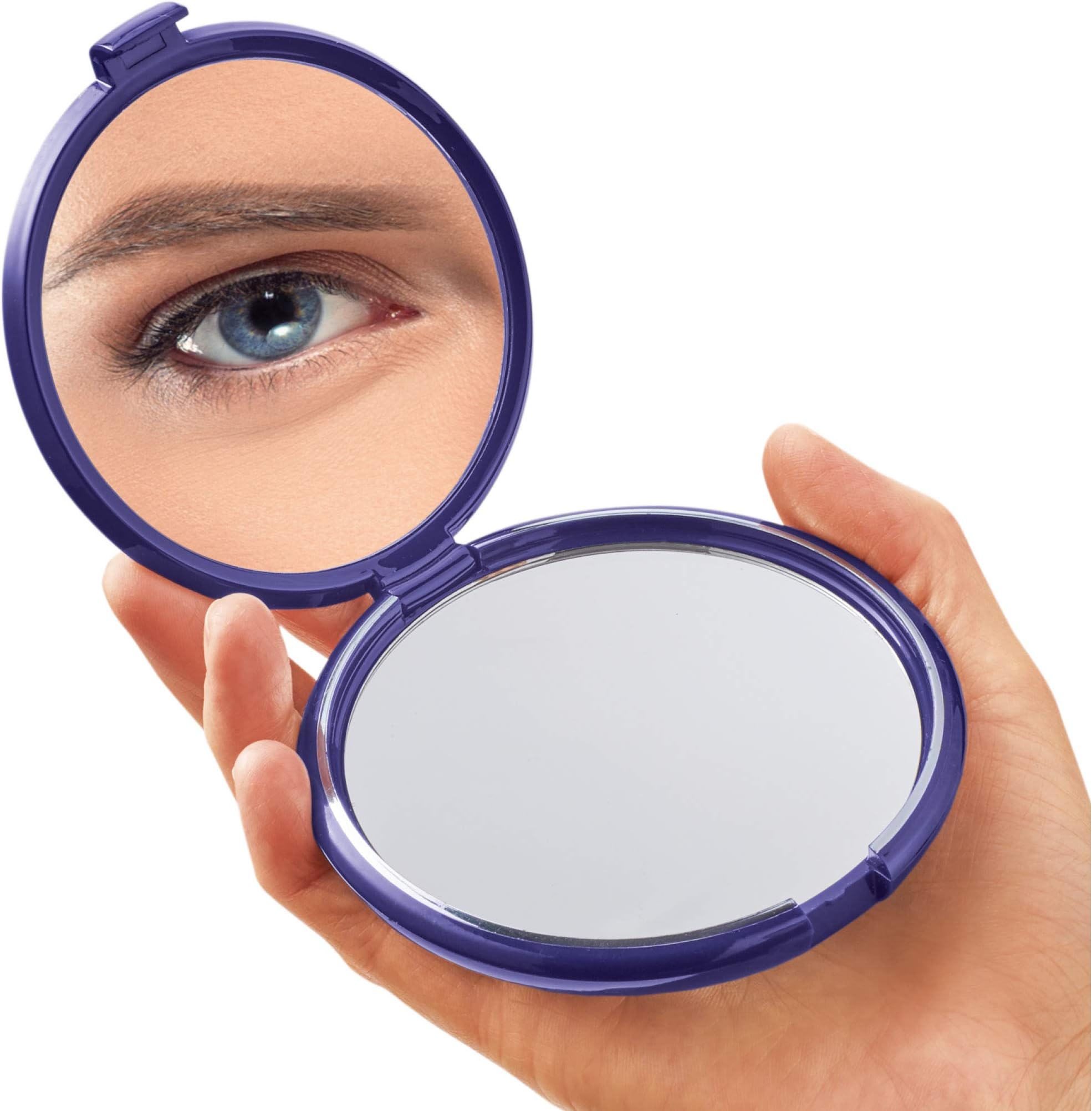 Floxite Elegant Compact in Cobalt Blue with a Crystal Medallion, Powerful 10x Magnification 3 ½ inches Glass Mirror Plus Plain Mirror, (FL-CP10)