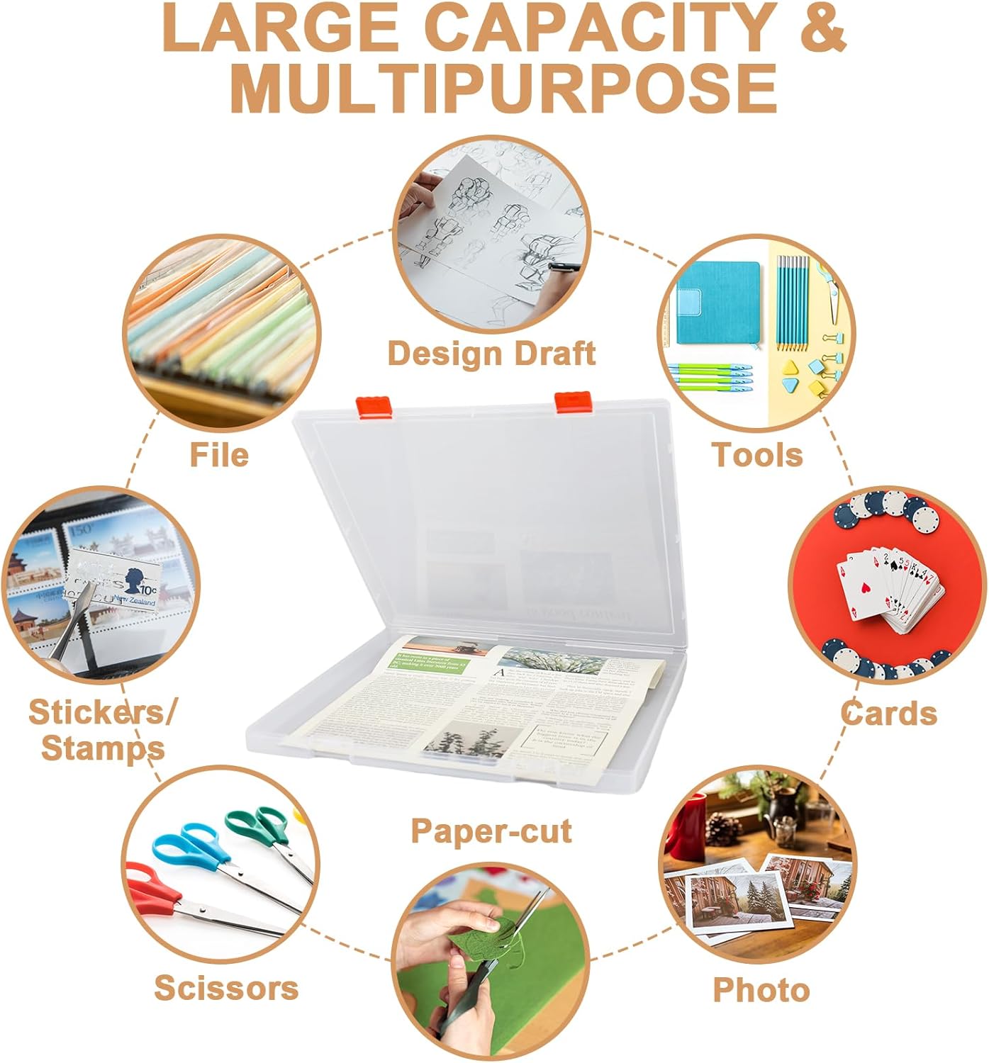 JarThenaAMCS Scrapbook Paper Storage Box 12.7 x 12.4 x 1 Inch Clear Plastic Organizer for Craft Letter Paper Cardstock Documents Office School Supplies, 4 Pack