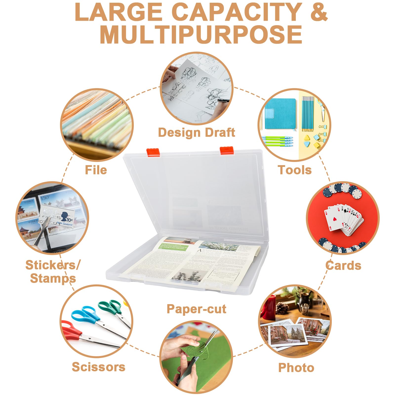 JarThenaAMCS 4 Stück Scrapbook-Papier-Organizer, 32,7 x 32,1 x 2,5 cm, transparente Kunststoff-Aufbewahrungsbox für Bastelarbeiten, Briefpapier, Karton, Dokumente, Büro, Schulbedarf