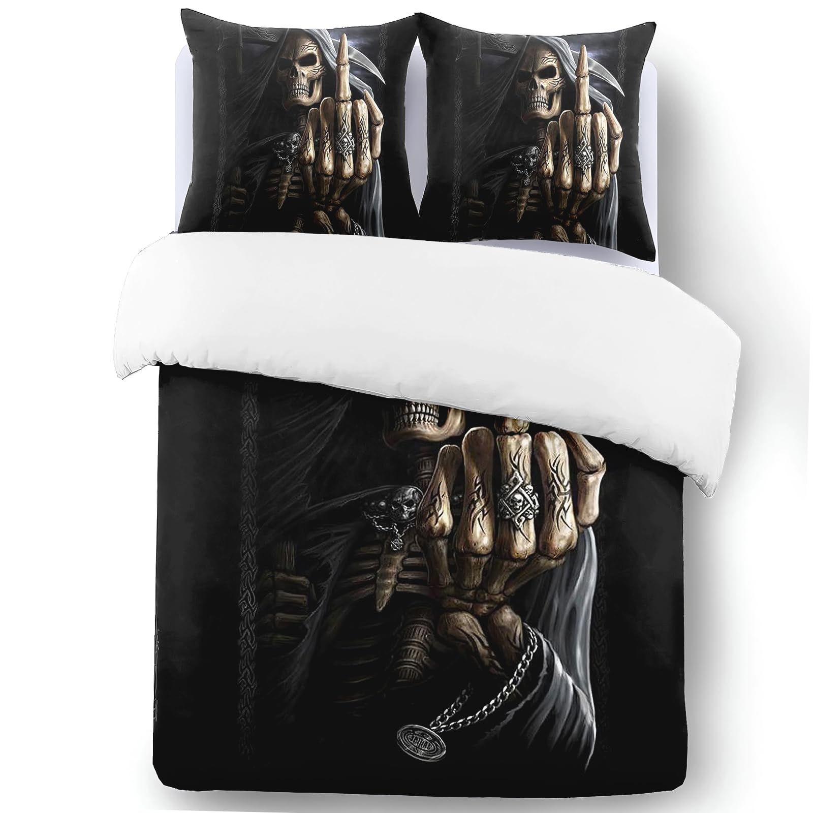 Yzehomijia Skull Pattern Duvet Cover Sets 200×200 cm, Gothic Style, Includes 1 Duvet Cover + 2 Pillowcases 65x65 cm.(K2×200) - Image 4