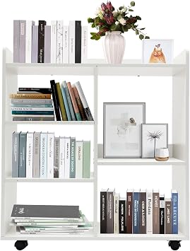 Adjustable Filing Cabinet, Mobile Printer Stand, Storage Cabinet, Floorstand Craft Cart Organizer with Wheels, Open Storage Layer, for Bedroom Kitchen Office, 23.6 * 9.4 * 26inch, Warm White
