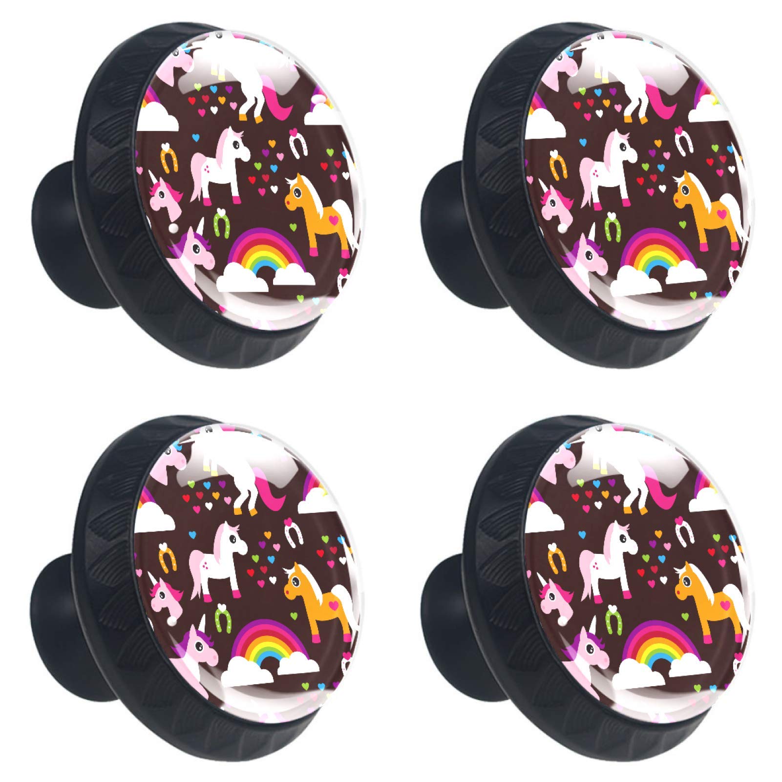 Boutons de tiroir licorne pour chambre enfant - Lot de 4 poignées en verre 30 mm