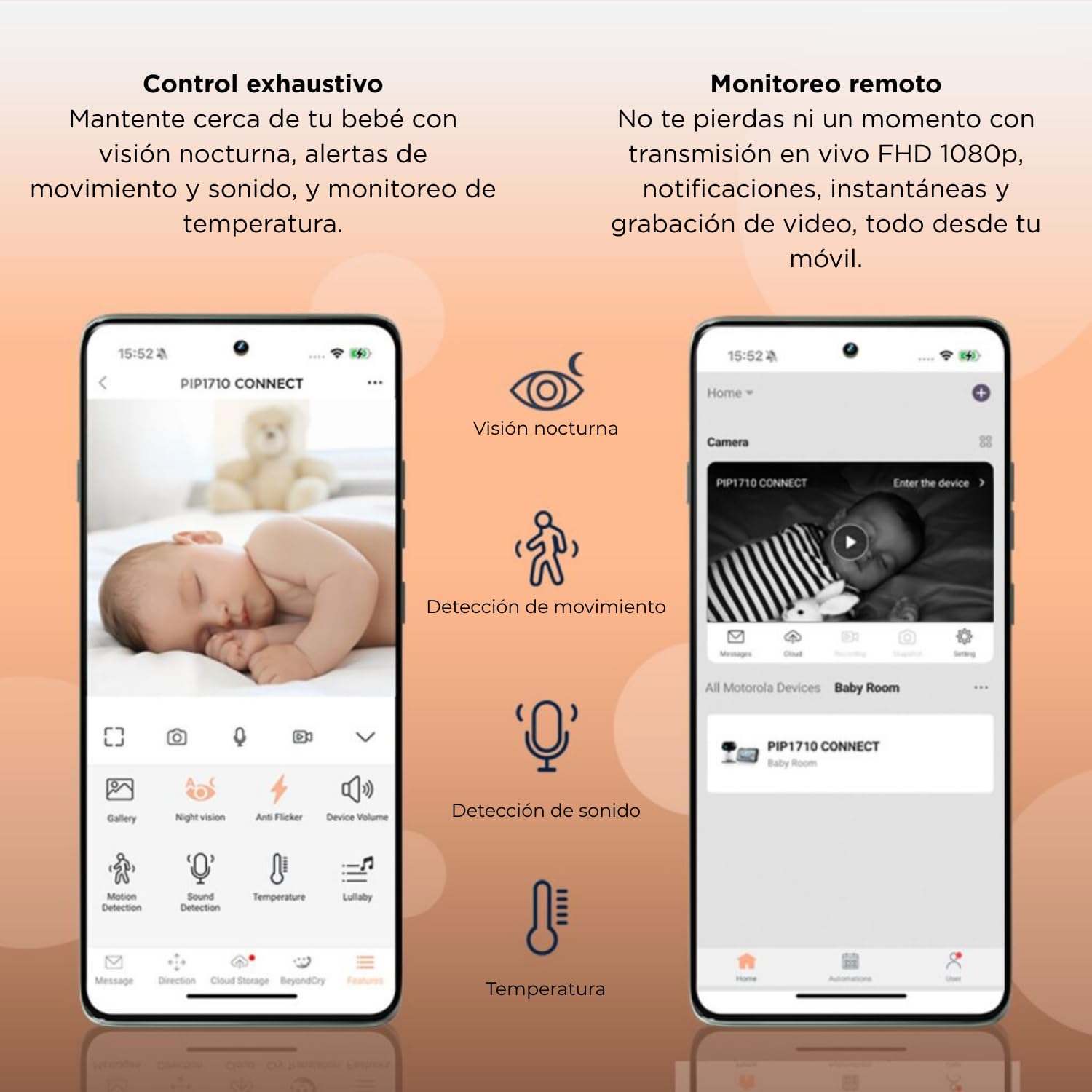 Motorola Nursery PIP1710 Connect – Vigilabebés Wi-Fi con Cámara HD Motorizada y Pantalla Táctil de 5” | Detección y Traducción de Llanto, App Motorola Bebé, Visión Nocturna, Montaje para Cuna
