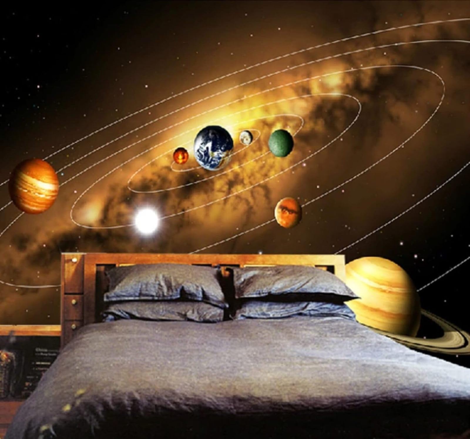 XLMING Three Dimensional Universe Starry Sky Planets Unique 3D Wallpaper Luxury Silk Study Dining Feature Sofa Grey Bedroom Living Room Tv Decorative Wall-350cm×256cm