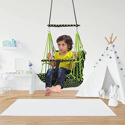 Sprointal Cottone Baby Swing for Kids Baby's Children Folding and Washable1 to 5 Years with Safety Belt/Home,Garden Swing (Green Dot)