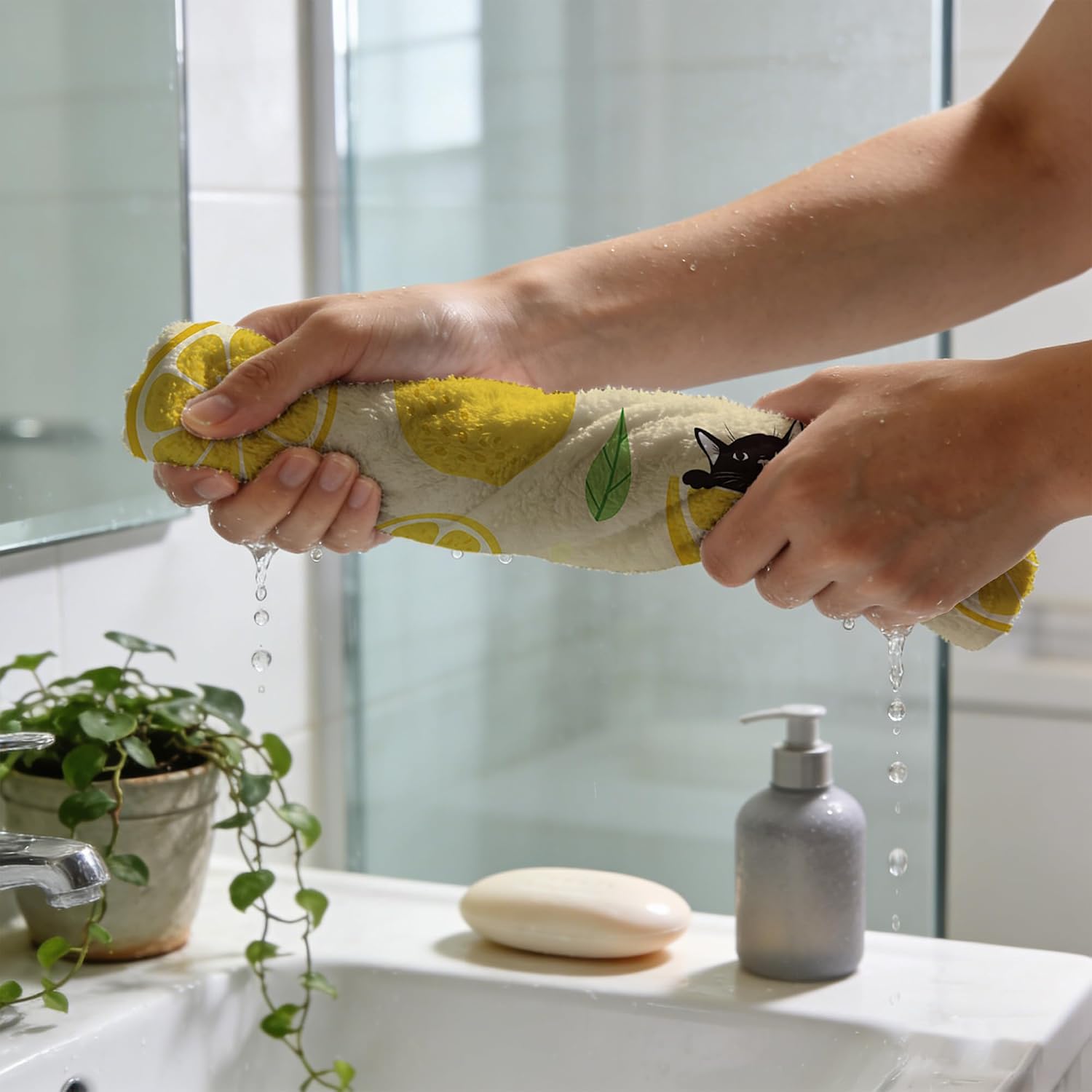 Lemon Black Cat Hand Towels for Kitchen Bathroom 2 Pack Bath Towels 14.4"x28.3" Soft Absorbent Kitchen Towel for Home Kitchen Bathroom Decor