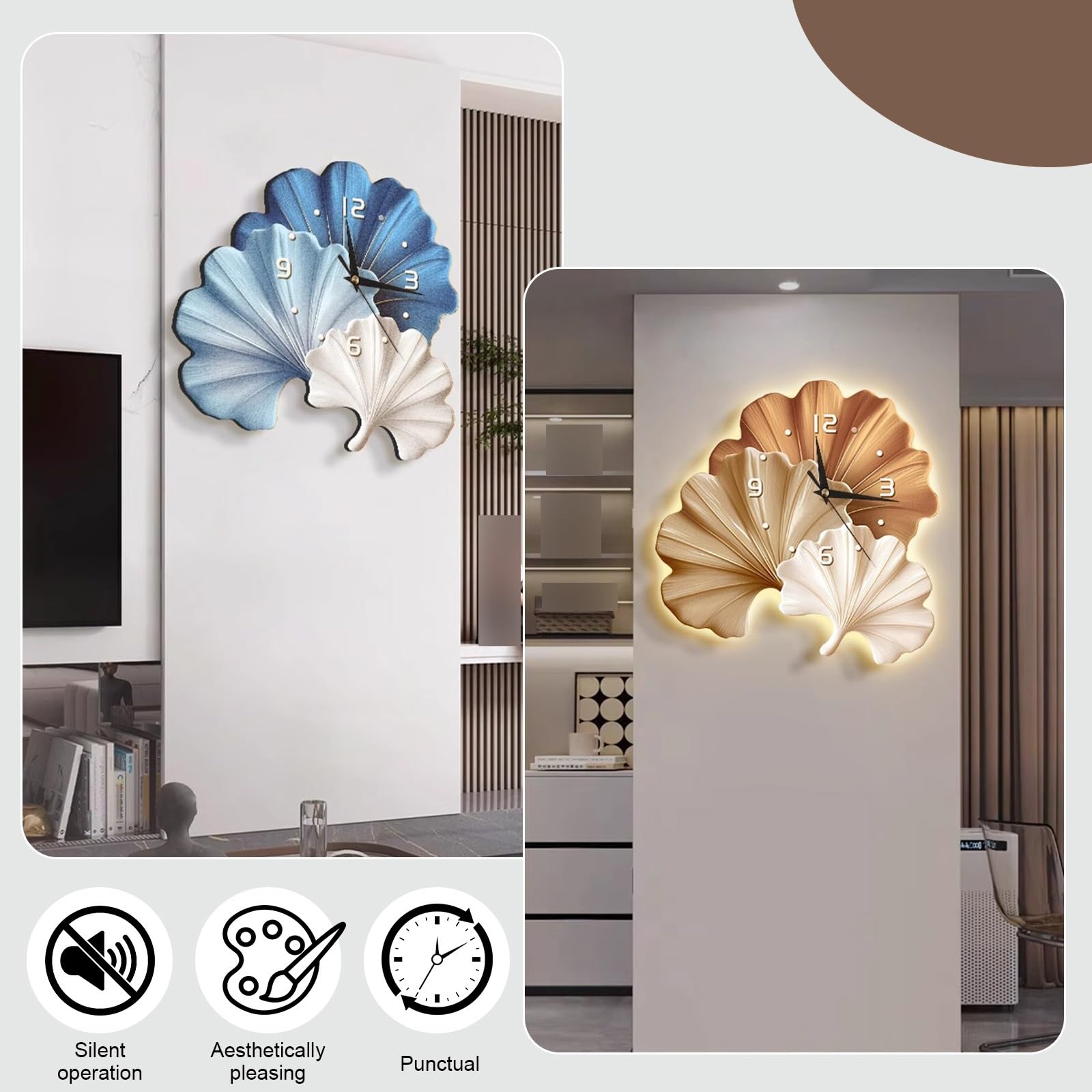 Precioso Reloj de Pared con luz LED, Reloj de Pared Decorativo de Porcelana y Cristal, Ideal para Tiendas, oficinas y Salones(Gray,60 * 60cm/2.6 * 23.6in)