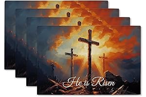 GPGHE Easter Placemats Set of 4 Washable Table Mats He Is Risen Cross Decor