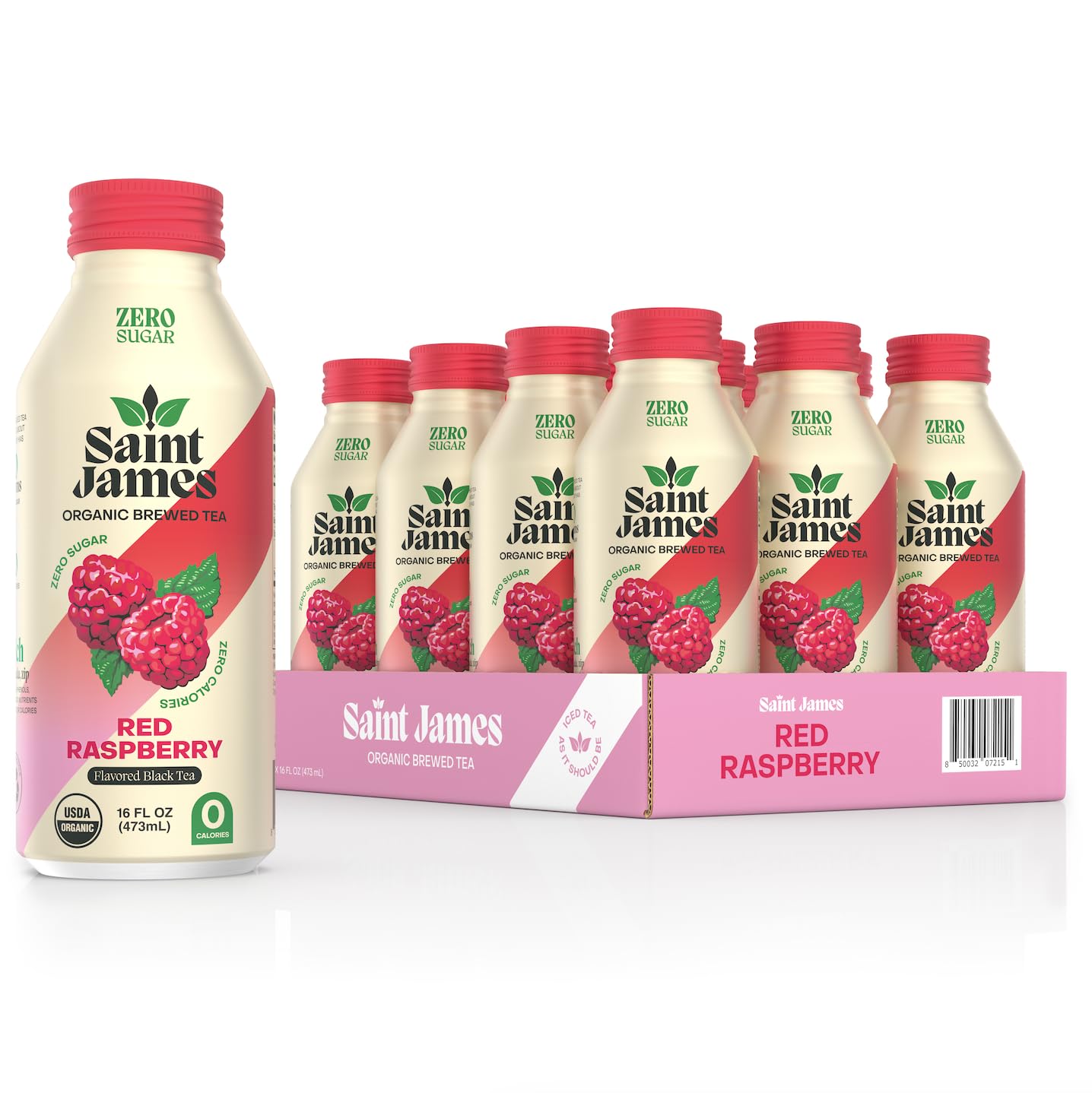 Sponsored Ad - Saint James Iced Tea - Organic Black Tea - Non-GMO, Gluten Free, Zero Calorie, Zero Sugar - Red Raspberry, 12 Pack (16 fl oz each)