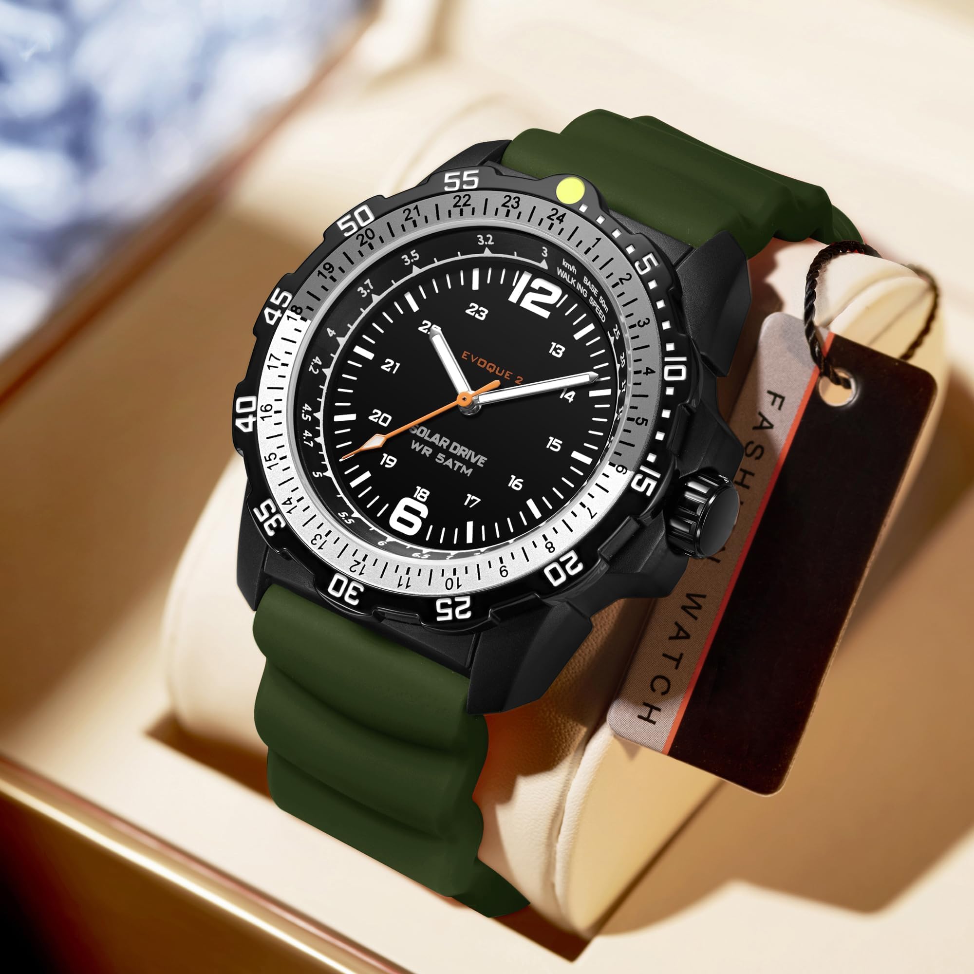 findtime Montre solaire analogique pour homme - Style industriel - Étanche - Tactique - Design cool - Lunette rotative unidirectionnelle - Bracelet en silicone - Boîtier en alliage