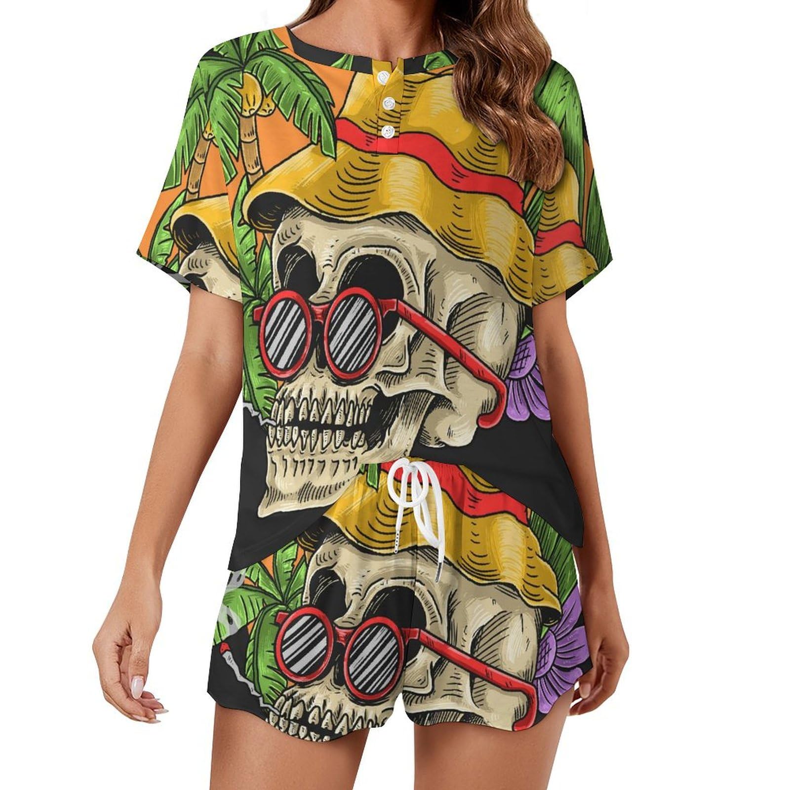 Pyjama manches courtes ensemble tropical femme vêtements de nuit légers - 8