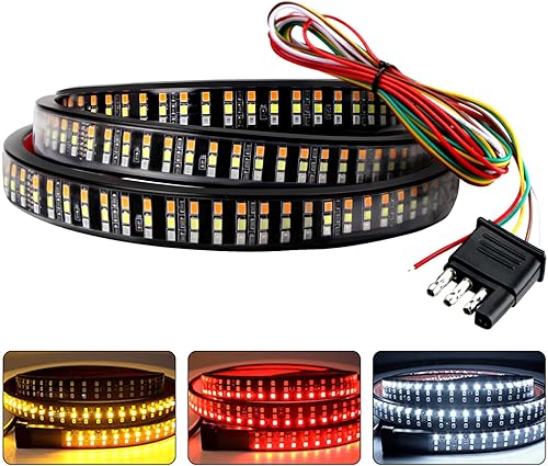 Barra de puerta trasera de camión de 60 pulgadas, triple fila, 504 LED, tira con freno rojo, blanco, secuencial inversa, ámbar, luces