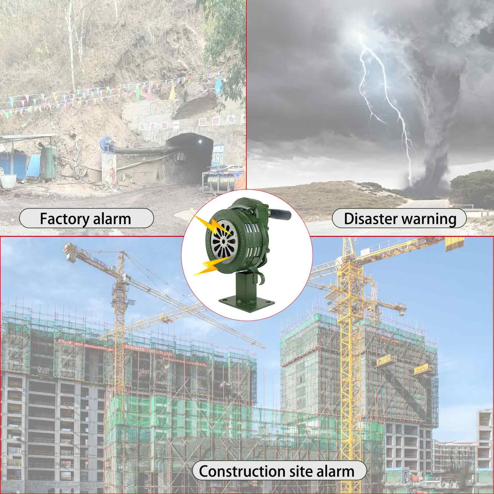 Allarme a manovella a manovella con montaggio a base, sirena antiaerea – 110 dB forte allarme di emergenza manuale, sirena di avvertimento esterna per sopravvivenza e sicurezza
